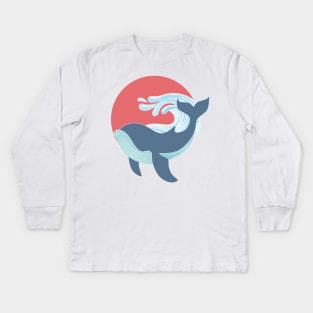 swimming blue whale Kids Long Sleeve T-Shirt